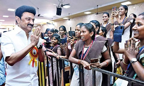 Chief Minister MK Stalin at the card distributing event for Tamil-medium students (file photo)