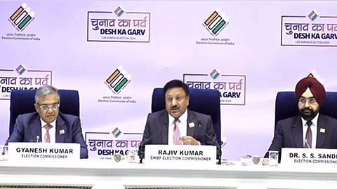 Chief Election Commissioner Rajiv Kumar with two Election commissioners (Photo/ANI)