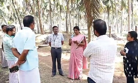 TNAU Vice-Chancellor V Geethalakshmi interacting with farmers of affected coconut groves