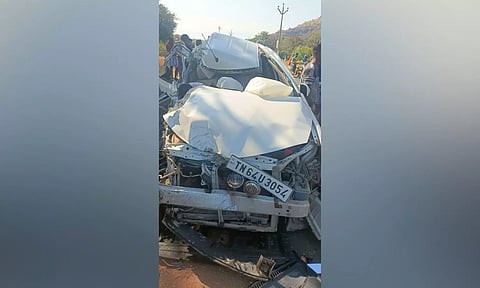 Mangled remains of car involved in accident