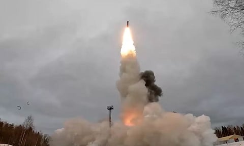 A Yars intercontinental ballistic nuclear missile is fired during training from Plesetsk cosmodrome in Northern Arkhangelsk region, Russia (Reuters)