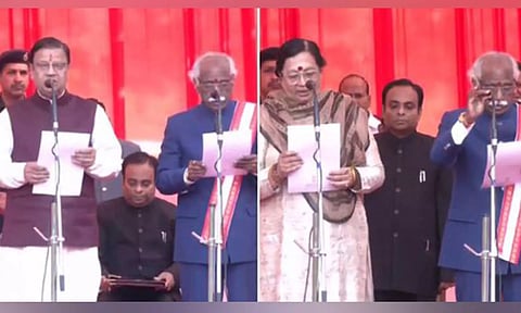 BJP leaders Dr Kamal Gupta, Seema Trikha take oath as ministers in the Haryana cabinet (ANI)