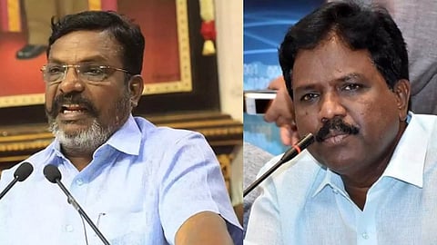 VCK president Thol Thirumavalavan and the party's general secretary, D Ravikumar