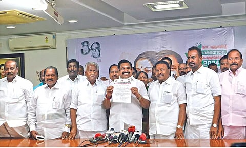 AIADMK general secretary Edappadi K Palaniswami releasing party’s candidates list for Lok Sabha polls in Chennai on Wednesday