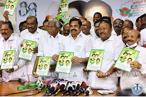  Edappadi K Palaniswami addresses the gathering at Party Headquarters in Chennai (Photo: Hemanathan M)