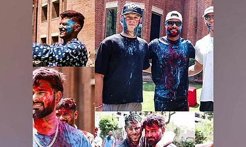 Delhi Capitals players celebrating Holi. (ANI)