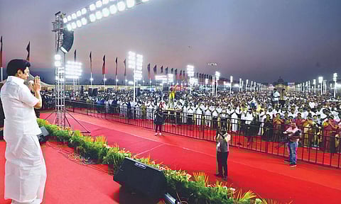 DMK president and Chief Minister MK Stalin campaigning for alliance candidates at Nanguneri on Monday