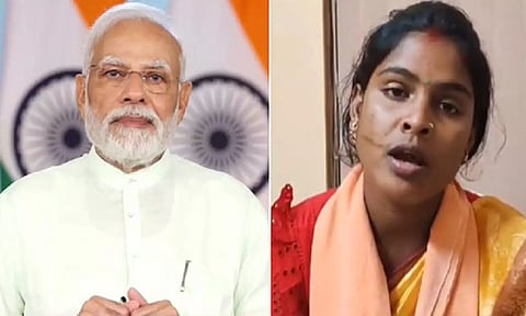 Prime Minister Narendra Modi, Rekha Patra . (ANI)