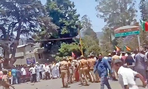 Visuals of protests during filing of nomination in The Nilgiris