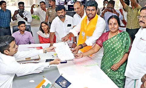 BJP state president K Annamalai files nomination in Coimbatore on Wednesday