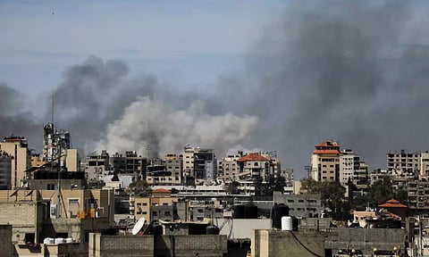Smoke rises during an Israeli raid at Al Shifa hospital and the area around it, amid the ongoing conflict between Israel and the Palestinian Islamist group Hamas