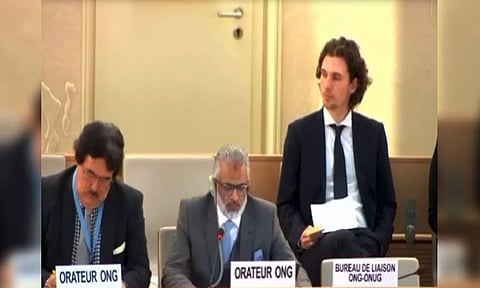 Sajjad Raja, Chairman of the National Equality Party JKGBL, speaks at 55th Session of the UN Human Rights Council in Geneva (ANI)
