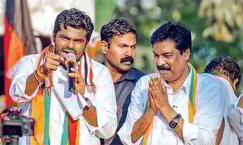 BJP state unit president K Annamalai canvassing for Chennai North constituency BJP candidate RC Paul Kanagaraj on Friday