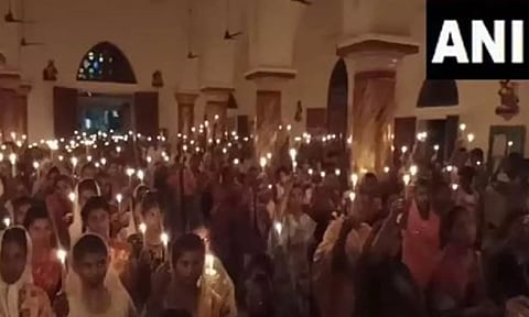 People gathered at Tenkasi Church, Tamil Nadu for midnight Easter prayers. (Photo/ANI) 