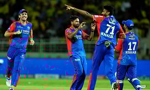 DC bowlers celebrates after a wicket (PTI)