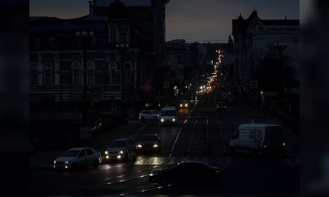 A view shows the city without electricity after critical civil infrastructure was hit by Russian missile attacks in Kharkiv (Reuters)