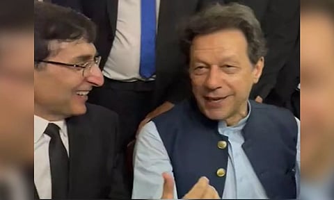 PTI Chairman Barrister Gohar Ali Khan with Imran Khan(X/ @BarristerGohar)