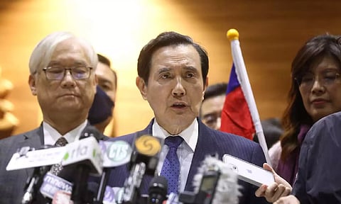 Former Taiwanese President Ma Ying-jeou speaks to the media after concluding his 12-day trip (Reuters)