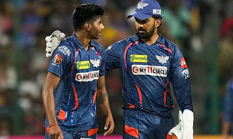 Mayank Yadhav and KL Rahul during the match (PTI)