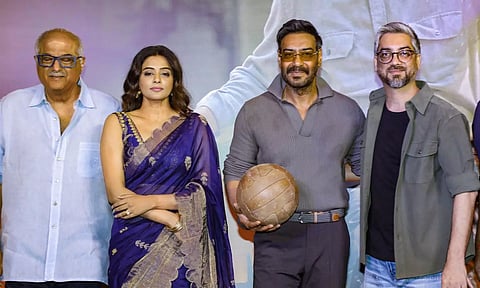 Actors Ajay Devgn and Priyamani with producer Boney Kapoor and director Amit Sharma (PTI)