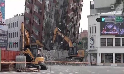 Workers start demolishing damaged buildings after earthquake hits Taiwan (ANI)