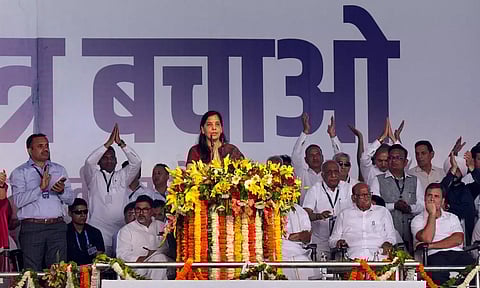 Sunita Kejriwal, wife of Delhi Chief Minister and AAP Convenor Arvind Kejriwal, at Rouse Avenue Court 