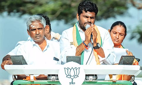 Annamalai canvassing for votes in Coimbatore