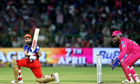 Virat Kohli plays a shot during the match (PTI)