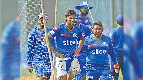 Mumbai Indians’ Tilak Varma during a practice session