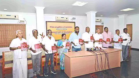 CPM state secretary K Balakrishnan on Saturday releasing his party’s manifesto