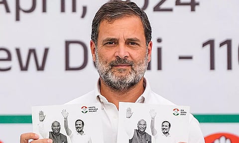 Congress leader Rahul Gandhi during a press conference for the release of the party's manifesto for the Lok Sabha elections (PTI)