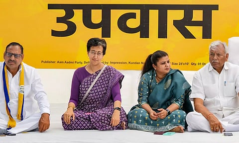 AAP leaders Atishi Singh, Ram Niwas Goel and Rakhi Birla (PTI)