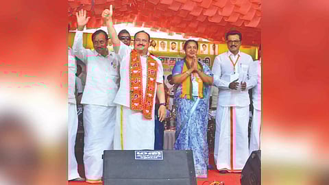 BJP national president JP Nadda canvassing votes for Raadhika in Thirumangalam, Virudhunagar on Sunday
