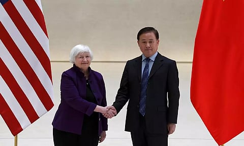Treasury Secretary Janet Yellen and PBOC Governor Pan Gongsheng in Beijing (Reuters)