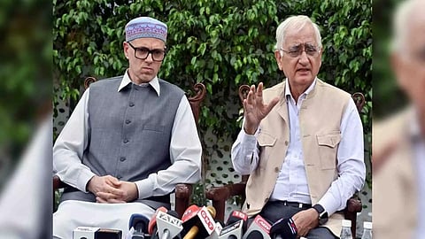 Congress leader Salman Khurshid and National Conference vice president Omar Abdullah (Photo/ANI)