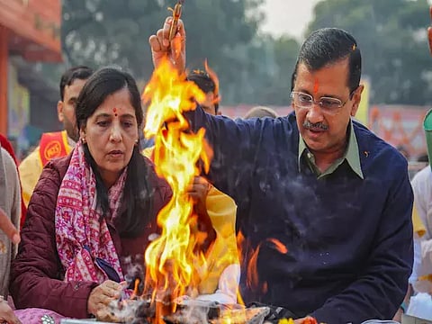 Delhi Chief Minister Arvind Kejriwal met his wife Sunita (PTI)