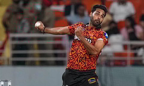 Bhuvneshwar Kumar during the match (PTI)