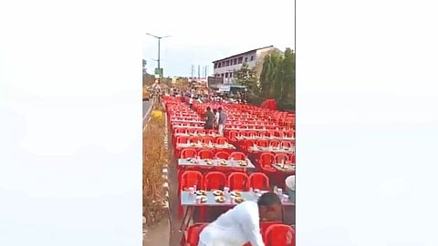  Tables and chairs blocking a road for an Iftar get-together has gone viral