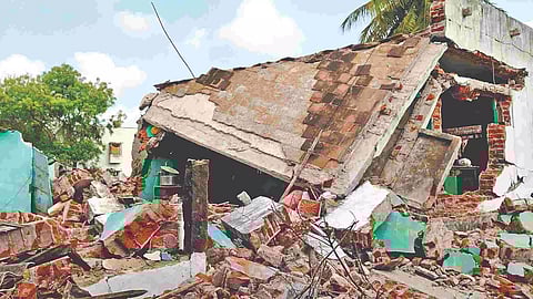 House that collapsed in Thanjavur after cylinder explosion