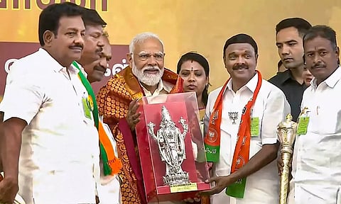 PM Narendra Modi addresses a public meeting ahead of Lok Sabha elections in Vellore (PTI)