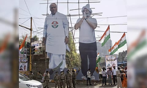Cutout of Mallikarjun Kharge and Rahul Gandhi (ANI)