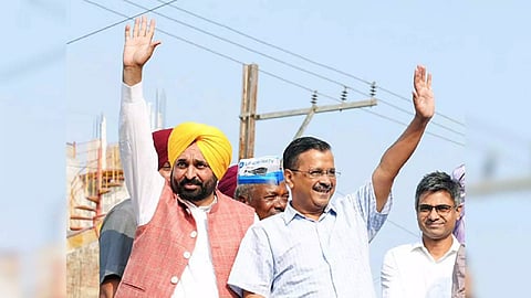 Delhi Chief Minister Arvind Kejriwal with Punjab CM Bhagwant Mann (Photo/ANI)