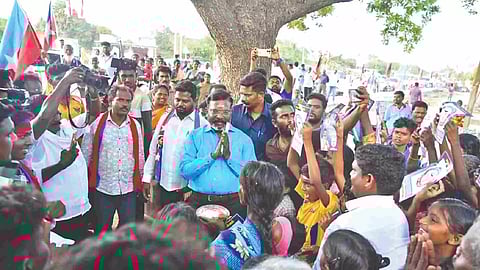 Thol Thirumavalavan campaigning at Melanikuzhi in Meensurutti on Friday