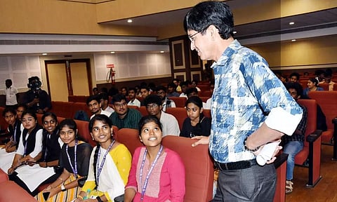J Radhakrishnan during the voting awareness quiz held at the Ripon Building (X/@chennaicorp)