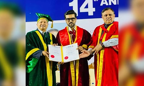  Telugu superstar Ram Charan receiving an honorary doctorate in literature (IANS)