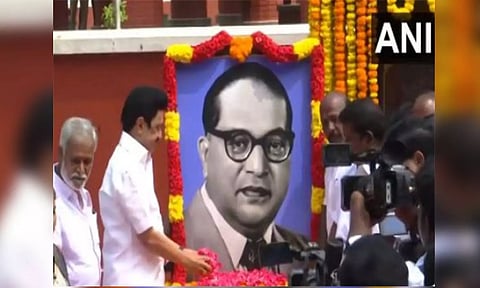 Tamil Nadu Chief Minister MK Stalin pays tribute to Dr BR Ambedkar (ANI)