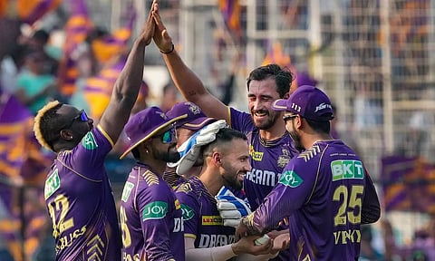 KKR players celebrates after a wicket (PTI)