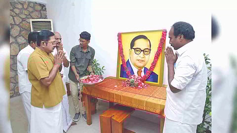 AMMK general secretary TTV Dhinakaran paying homage to Dr BR Ambedkar on Sunday