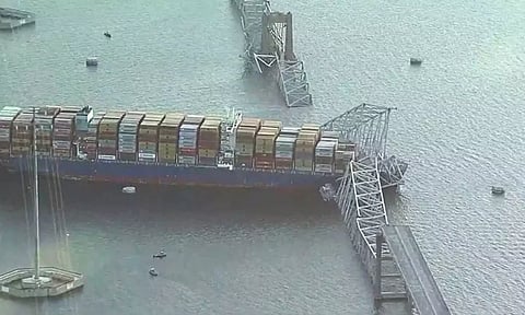 Collapsed Cargo Ship (PTI)
https://www.dtnext.in/news/world/baltimore-bridge-collapses-after-powerless-cargo-ship-rams-into-support-column-6-people-are-missing-776459