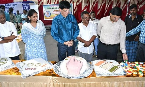 J Radhakrishnan organised a multigrain Idli exhibition for voting awareness (Photo:X/@chennaicorp)